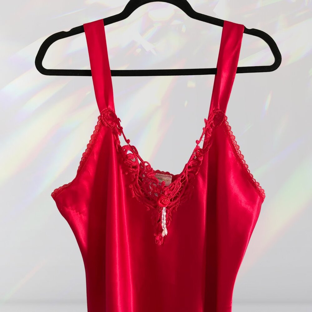Retro Solid Red Nightie with Beaded Front Details